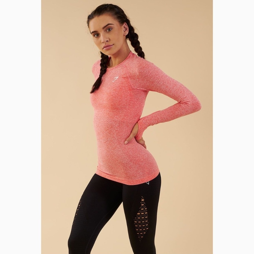 Gymshark Ombre Seamless LS Top Peach Coral Medium